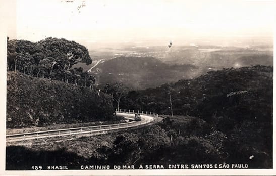 Trecho do Caminho do Mar em postal circulado em 1938, editor desconhecido.